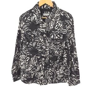 Lucy & Laurel Woman Black White Abstract Floral Linen Button Up Jacket Sz X Boho